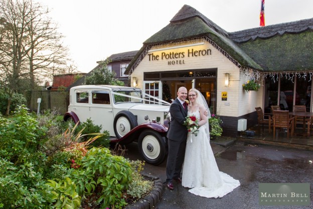 Bride and Groom at their Potters Heron Wedding