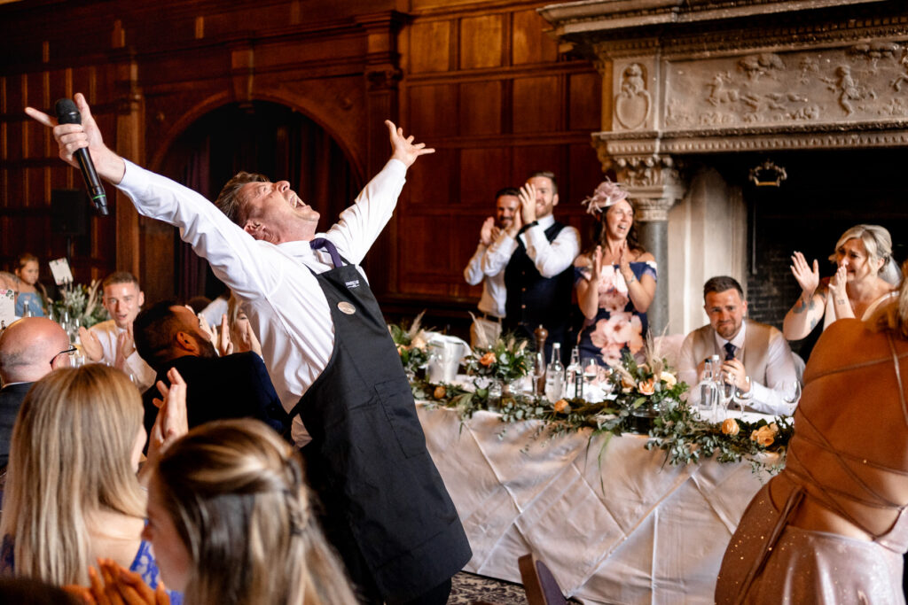 Rhinefield House Hotel Wedding photographer for Ellie and Sam - Singing Waitors