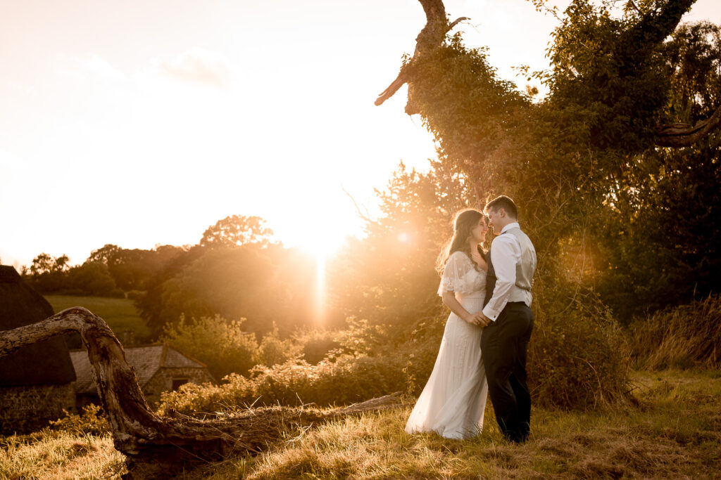 Golden hour couple portraits in the Devon countryside