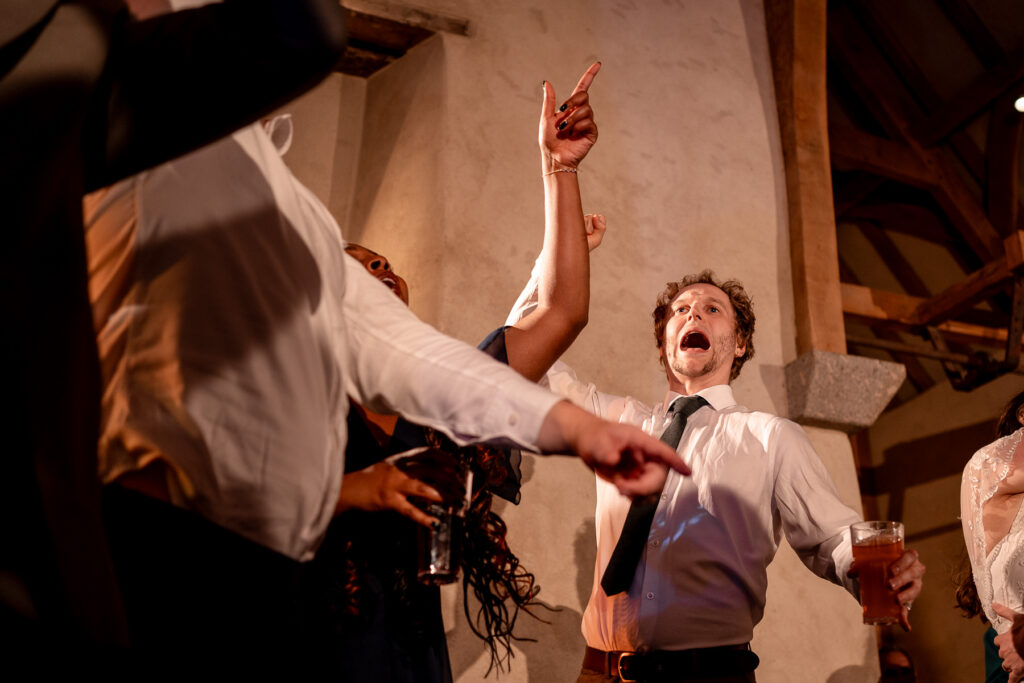 Fun evening party and full dance floor at The Great Barn Devon wedding