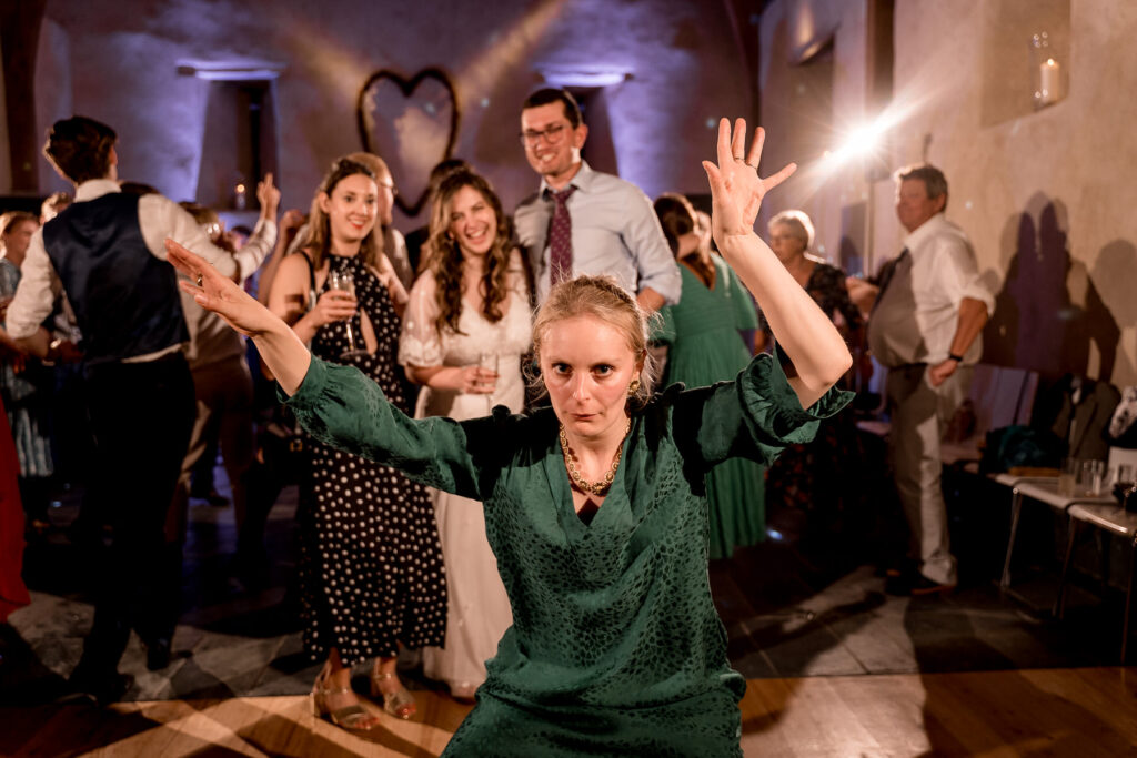 Fun evening party and full dance floor at The Great Barn Devon wedding