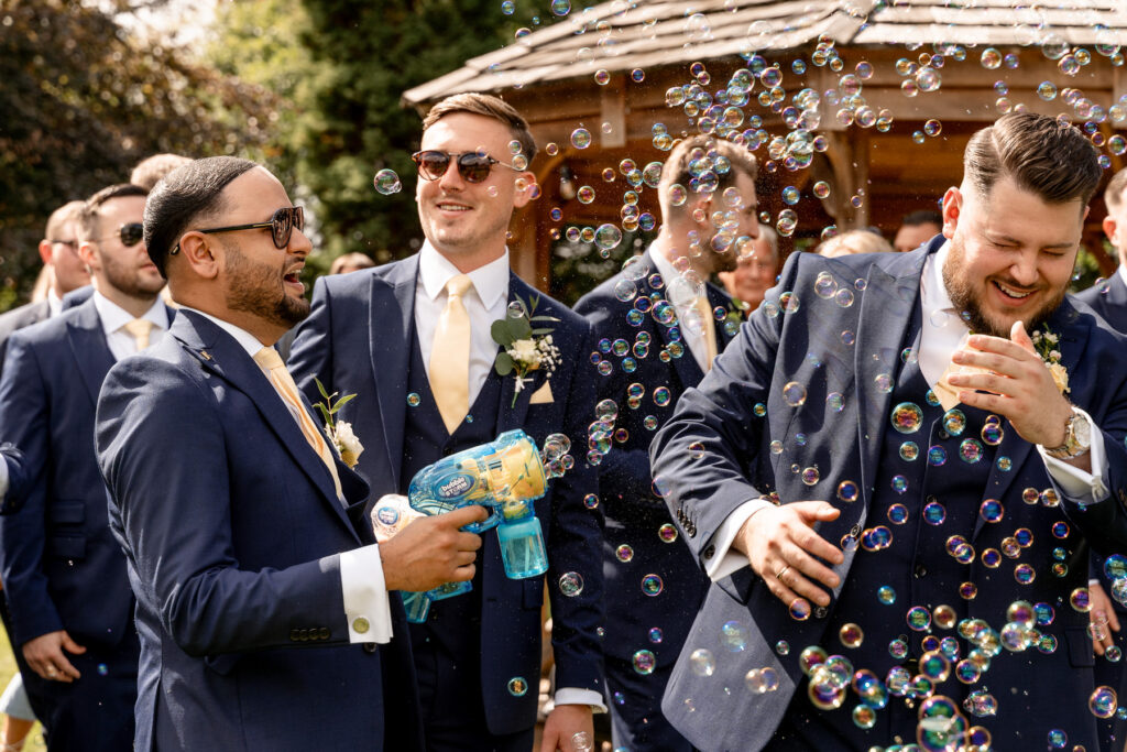 bubble guns at a Summer wedding at Audleys Wood