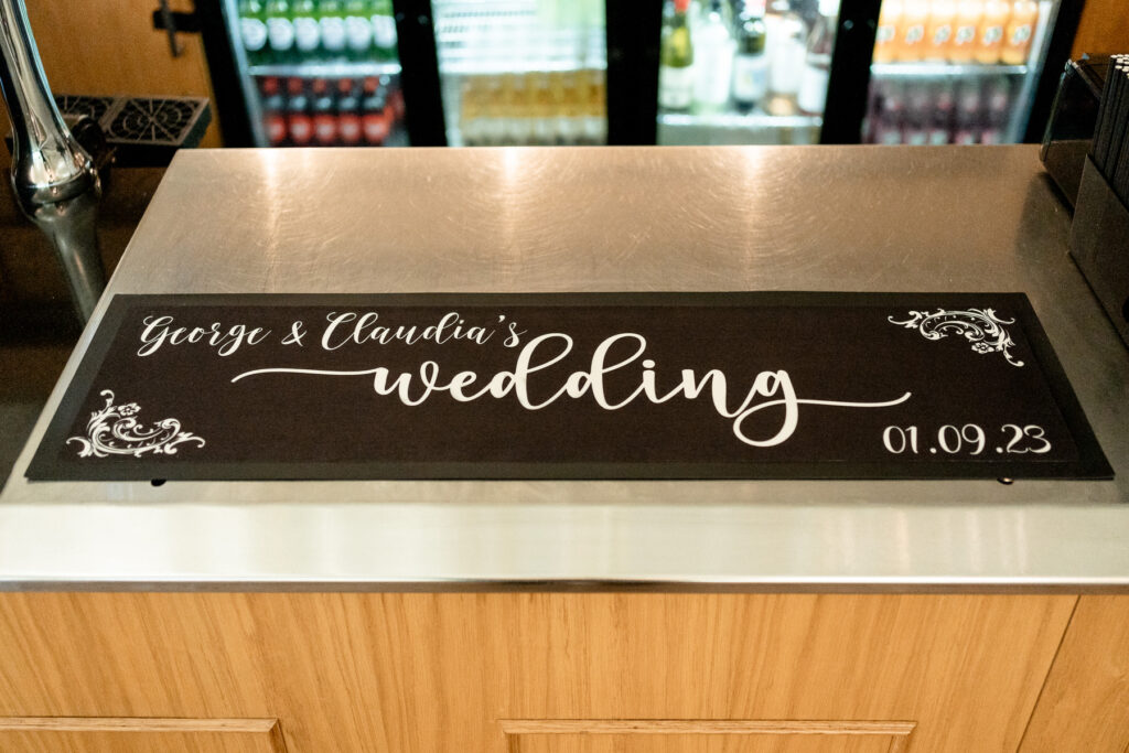 custom beer and bar mat at a Summer wedding at Audleys Wood