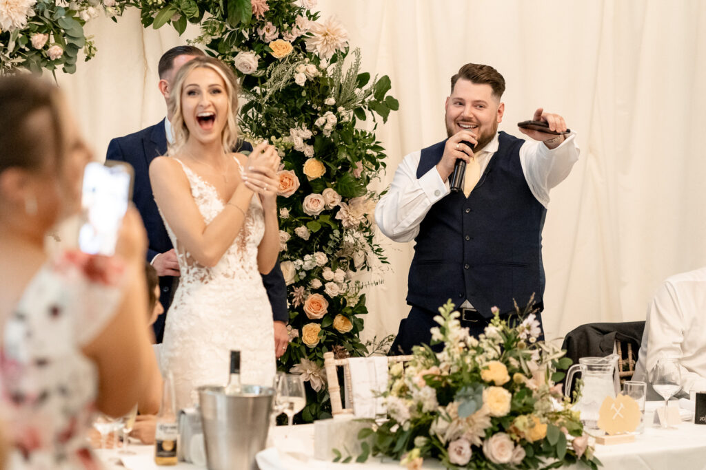 best mans speech at a Summer wedding at Audleys Wood