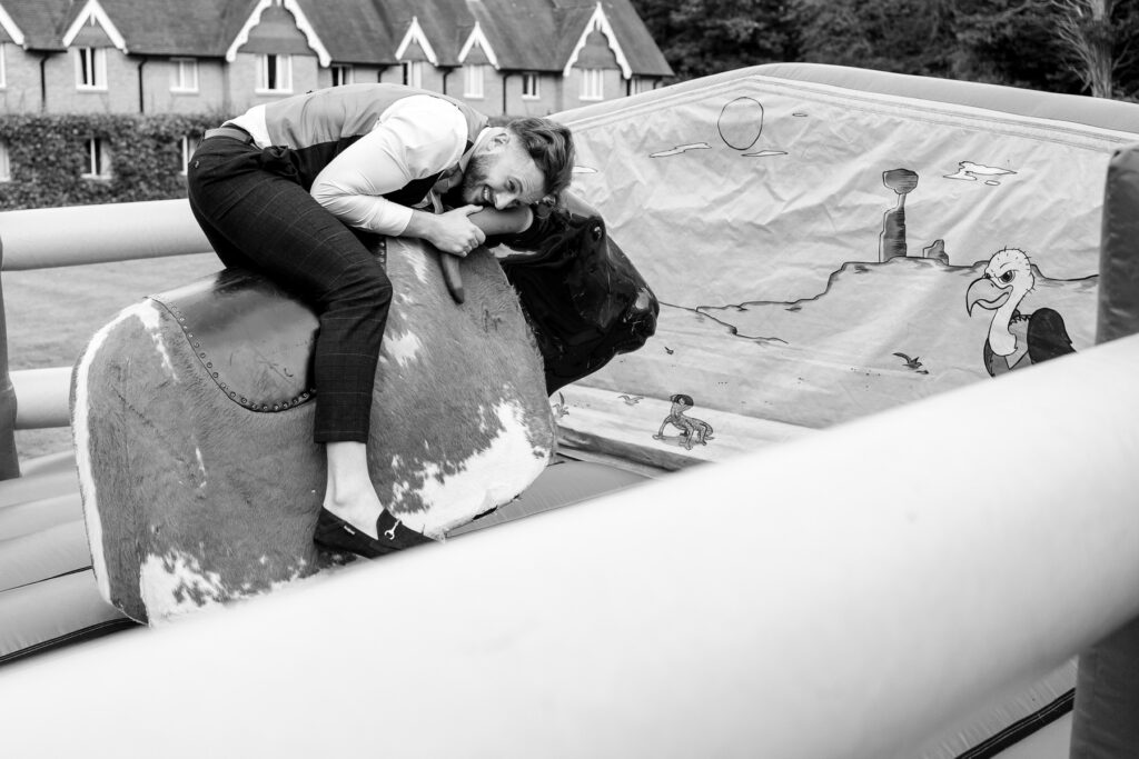 bucking bronco at a Summer wedding at Audleys Wood