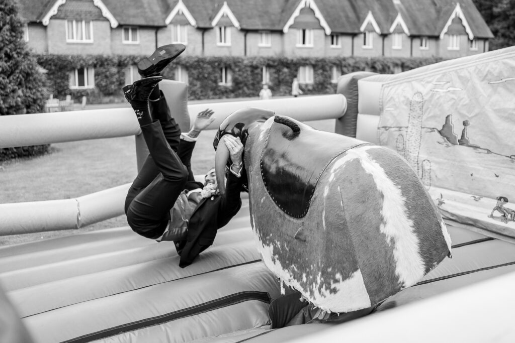 bucking bronco at a Summer wedding at Audleys Wood