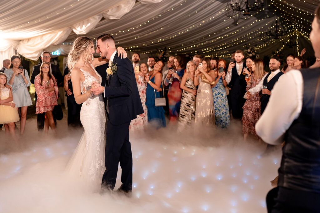 first dance with Bride and Groom at a Summer wedding at Audleys Wood