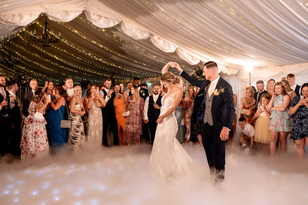 first dance in the clouds at a Summer wedding at Audleys Wood