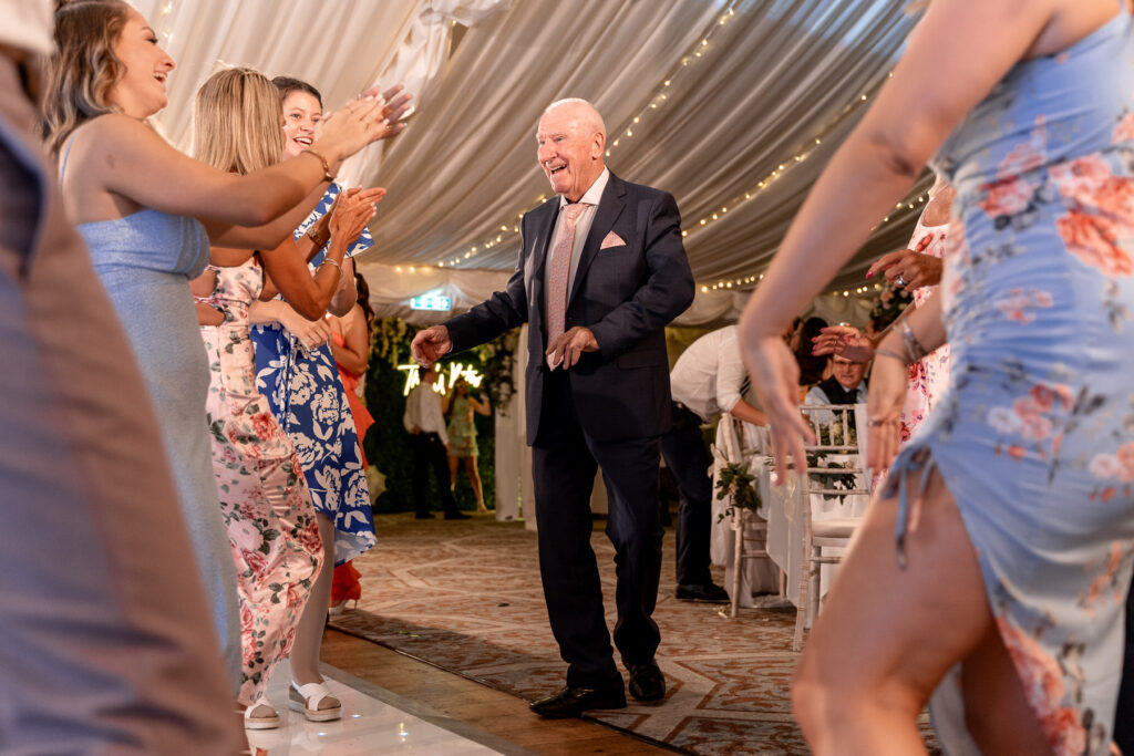 Grandad dancing at a Summer wedding at Audleys Wood
