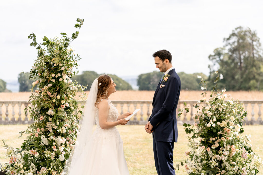 Outdoor wedding ceremony at Pylewell Park